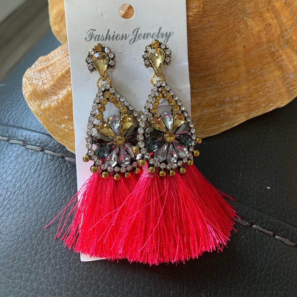 Hot pink fringe earrings.